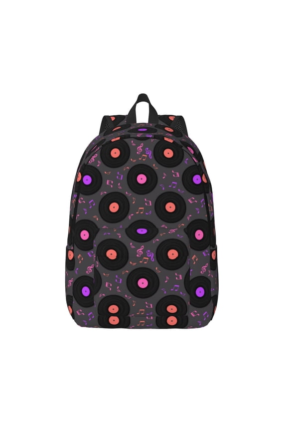 Vinyl Records Musical Notes Print Canvas Backpack Travel Rucksack Unisex Knapsack 15.7/17.7Inch Laptop Backpack for Work,College -Small