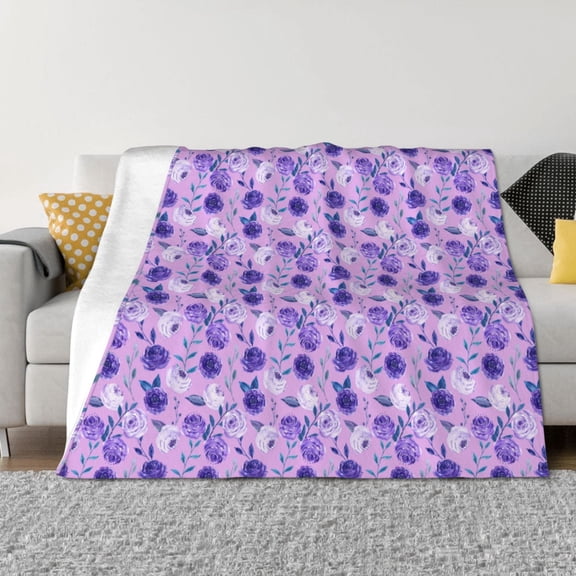 Vsdgher Violet Pattern Fleece Throw Blanket, Horizontal Fleece Bedding Home Decor for Couch & Bed All Season Use -60"x50"