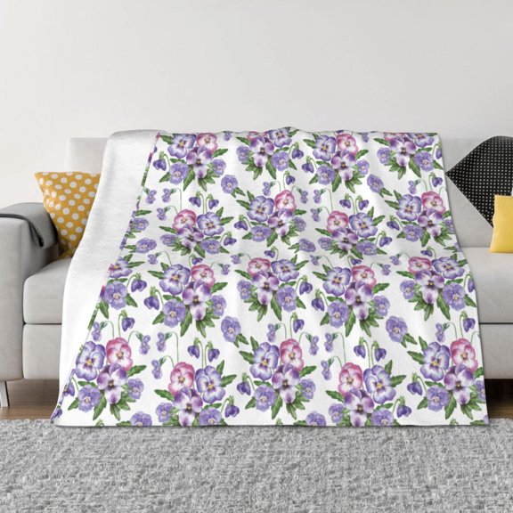 Vsdgher Violets Flowers Pattern Fleece Throw Blanket, Horizontal Fleece Bedding Home Decor for Couch & Bed All Season Use -40"x30"