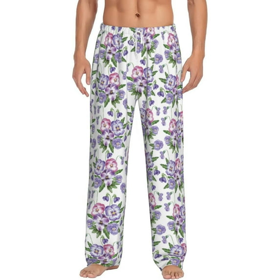 Vsdgher Violets Flowers Print Mens Pajama Pants Sleep & Lounge Pants, PJ Bottoms With elastic waistb and Pockets