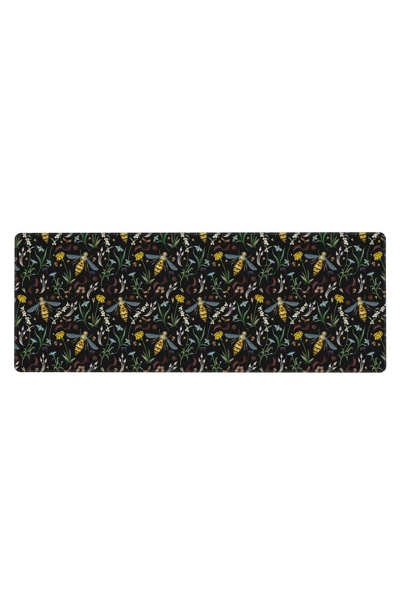 Wasp and Florals for Mouse Pad with Stitched Edges,Desk mat for Laptop,Computer & PC, Wristing Pad for Gamer,Office & Home,12 x 31.5 in