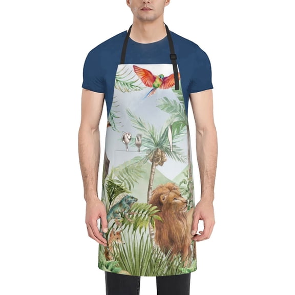 Vsdgher Watercolor African Animals Wildlife Waterproof Apron with 2 Pockets Kitchen Chef Aprons Bibs for Grooming Cooking Baking Painting Gardening