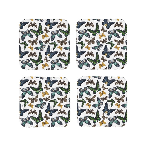 Vsdgher Watercolor Butterflies Leather Coasters for Drinks, Durable Drink Coasters 4 Set for Tabletop Protection, Luxurious Home Décor and Housewarming Gift ( {designName})Square