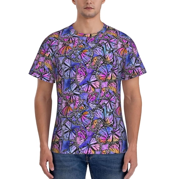 Vsdgher Watercolor Butterflies Print Men's Dry Fit Mesh Athletic Shirts Moisture Wicking Tennis T-Shirt Tops