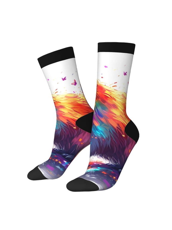 Watercolor Butterfly Guinea Pig Crew Socks for Men & Women, Breathable Casual Athletic Ankle Socks
