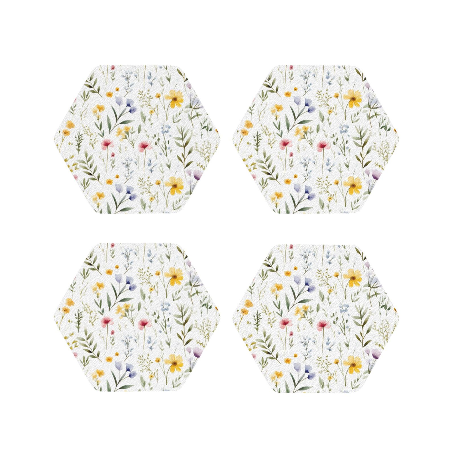 Vsdgher Watercolor Floral A Leather Coasters for Drinks, Durable Drink ...