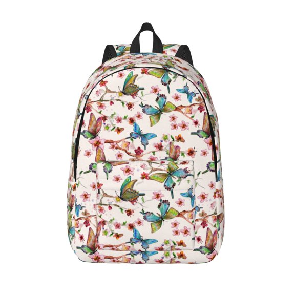 Vsdgher Watercolor Floral With Butterflies Print Canvas Backpack Travel Rucksack Unisex Knapsack 15.7/17.7Inch Laptop Backpack for Work,College -Small