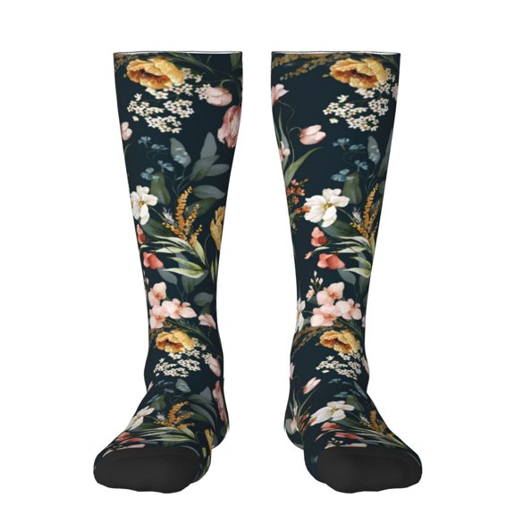 Vsdgher Watercolor Floral Print Thigh High Socks Extra Long Stretchy Sock Women Over Knee High Opaque Stocking Daily Wear