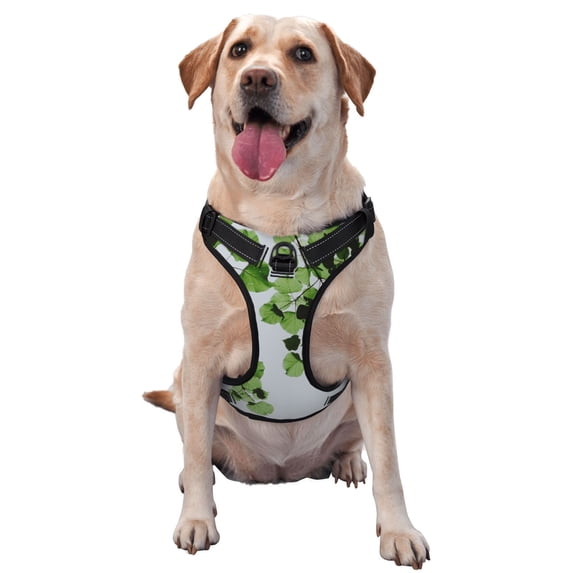 Vsdgher Watercolor Green Leaves Pattern Dog Harness,No Pull Pet Harness with Soft Padded Handle,Adjustable Reflective Vest with 2 Buckles,4 Slide Buckles,S-XL X-Large