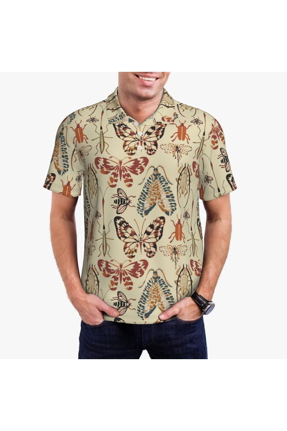 Watercolor Insects Polo Shirts for Men, Men's Short Sleeve Stretch Polo Shirt, Shirts for Men-Large