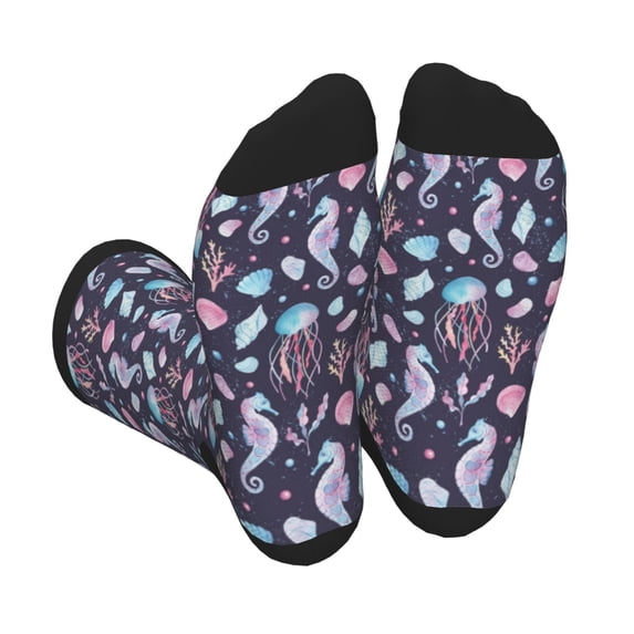 Vsdgher Watercolor Marine Animals Unisex Crew Socks Lightweight Breathable Ventilation Ankle Socks, Mid-calf socks for Daily