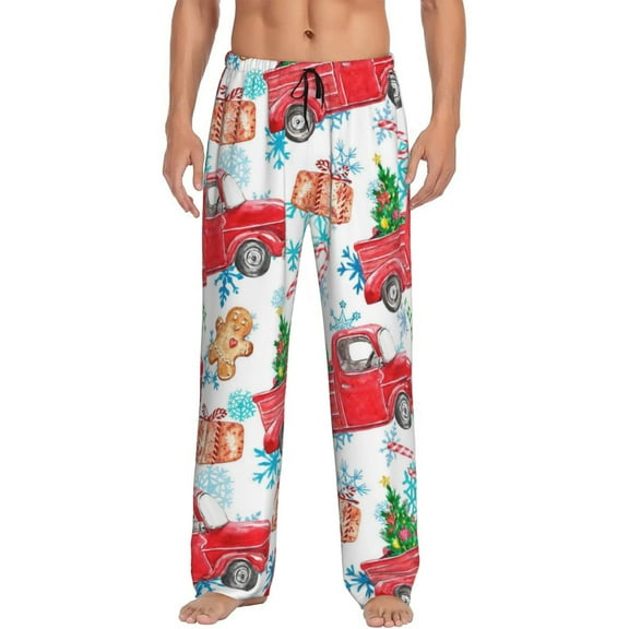 Vsdgher Watercolor Red Truck And Fir Tree Print Mens Pajama Pants Sleep & Lounge Pants, PJ Bottoms With elastic waistb and Pockets