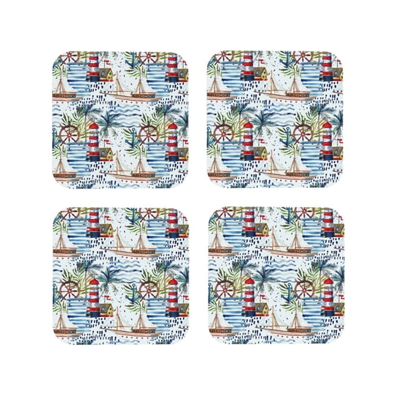 Vsdgher Watercolor Sailboat Leather Coasters for Drinks, Durable Drink Coasters 4 Set for Tabletop Protection, Luxurious Home Décor and Housewarming Gift ( {designName})Square
