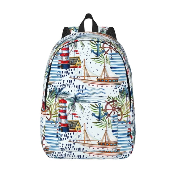 Vsdgher Watercolor Sailboat Print Canvas Backpack Travel Rucksack Unisex Knapsack 15.7/17.7Inch Laptop Backpack for Work,College -Small
