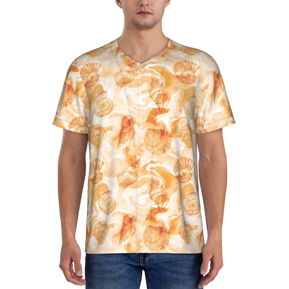 Vsdgher Watercolor Sea Shells Mens T-Shirts Baseball Vintage Fashionable Lightweight Casual Crew Neck Slim Fit with Long Sleeves-4X-Large
