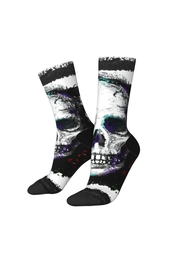 Watercolor Skull Crew Socks for Men & Women, Breathable Casual Athletic Ankle Socks