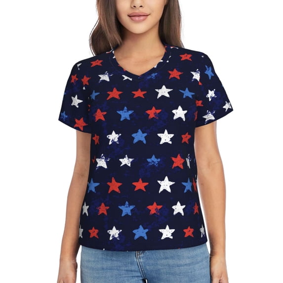 Vsdgher Watercolor Stars1 Women Shirts V Neck Short Sleeve Tops T-Shirt Basic Tees, S to 3XLSmall