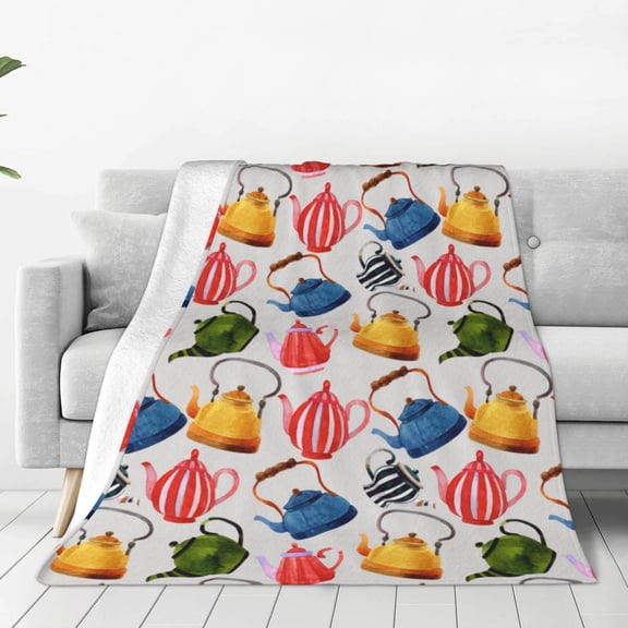 Vsdgher Watercolor Teapots Ultra-Soft Micro flannel Blanket Throw Blankets for Couch Sofa, Bed (4 sizes)-40"x30"