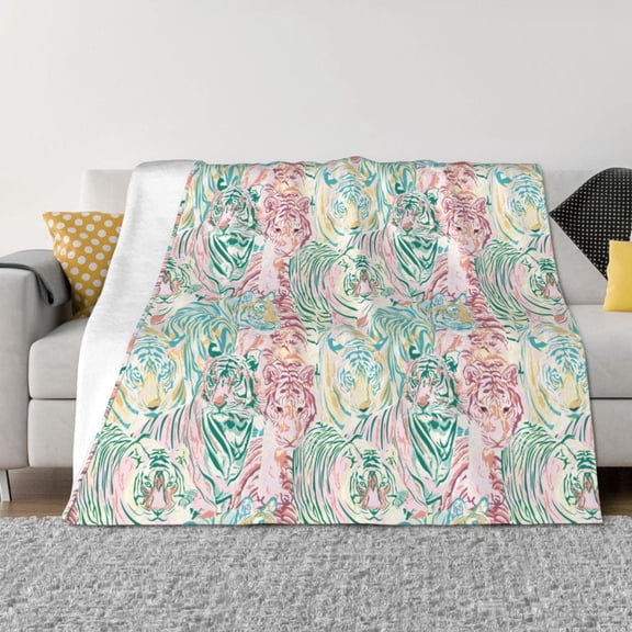 Vsdgher Watercolor Tiger Pattern Fleece Throw Blanket, Horizontal Fleece Bedding Home Decor for Couch & Bed All Season Use -80"x60"