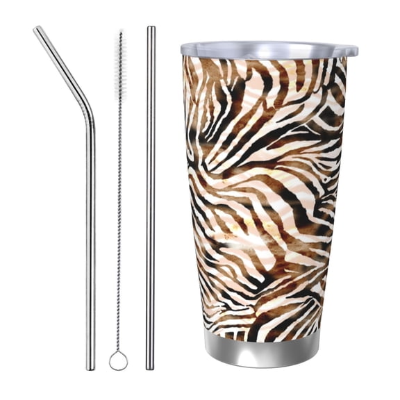 Vsdgher Watercolor Zebra 20 Oz Stainless Steel Vacuum Insulated, Travel Mug Coffee Cup for Home, Office, Outdoor Works Great for Ice Drinks and Hot Beverage -Straw Three-piece Set