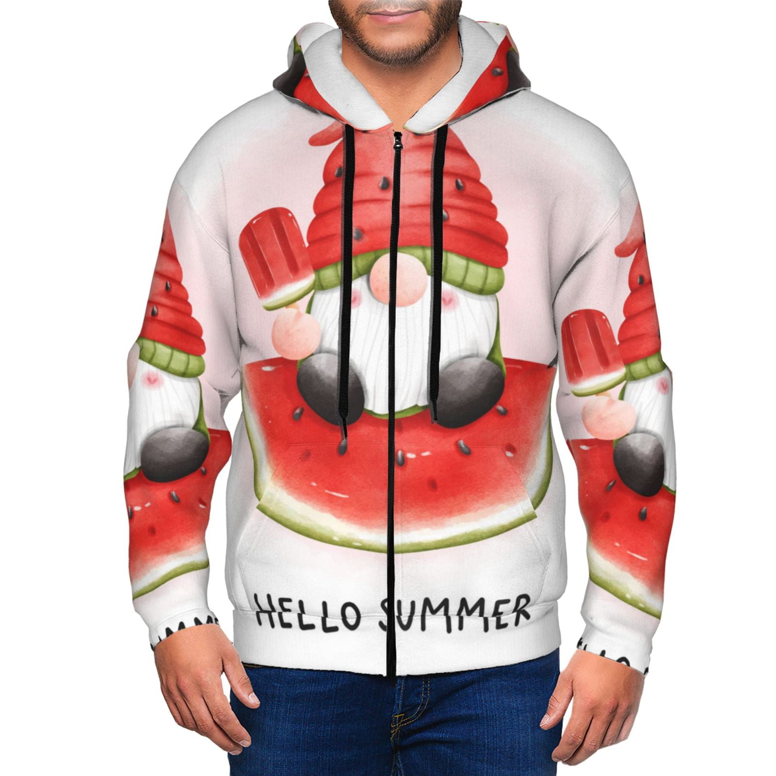 Vsdgher Watermelon Gnome Mens Hoodies Zip Hoodie, Hoodies for Men, Zip