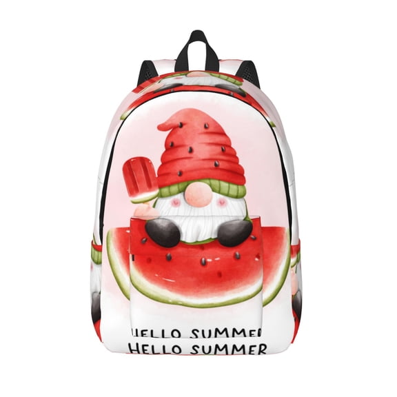 Vsdgher Watermelon Gnome Print Canvas Backpack Travel Rucksack Unisex Knapsack 15.7/17.7Inch Laptop Backpack for Work,College -Small