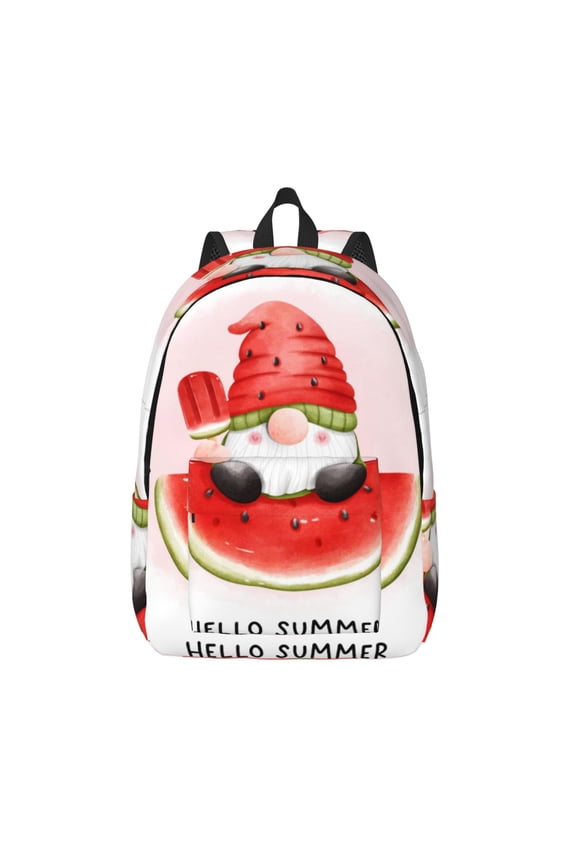 Watermelon Gnome Print Canvas Backpack Travel Rucksack Unisex Knapsack 15.7/17.7Inch Laptop Backpack for Work,College -Small