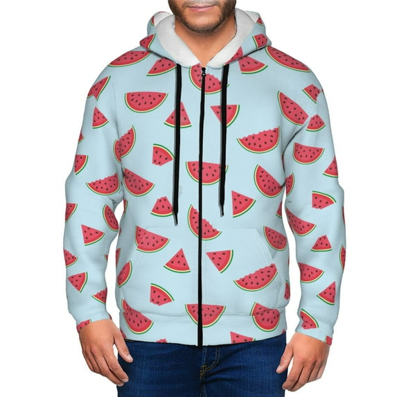 Vsdgher Watermelon Mens Hoodies Zip Hoodie, Hoodies for Men, Zip-up Hooded Sweatshirt-X-Large