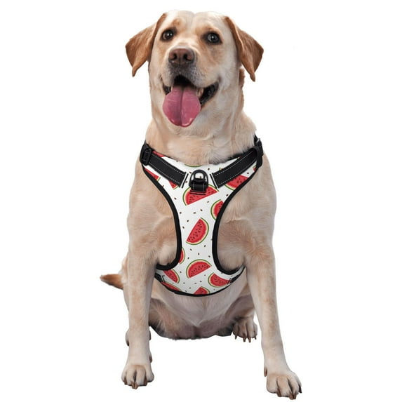 Vsdgher Watermelon Pattern Dog Harness,No Pull Pet Harness with Soft Padded Handle,Adjustable Reflective Vest with 2 Buckles,4 Slide Buckles,S-XL