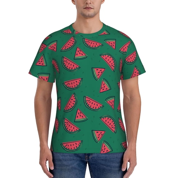 Vsdgher Watermelon Print Men's Dry Fit Mesh Athletic Shirts Moisture Wicking Tennis T-Shirt Tops