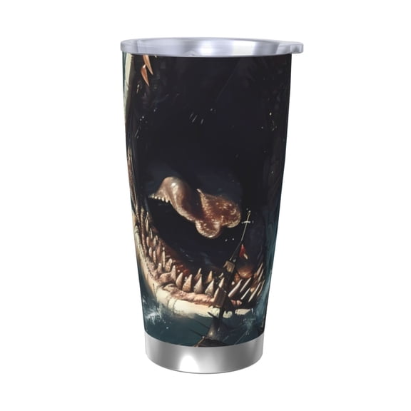 Vsdgher Wave Sailboat Shark 20 Oz Stainless Steel Vacuum Insulated, Travel Mug Coffee Cup for Home, Office, Outdoor Works Great for Ice Drinks and Hot Beverage -Without Straw
