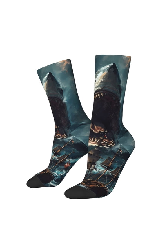 Wave Sailboat Shark Crew Socks for Men & Women, Breathable Casual Athletic Ankle Socks