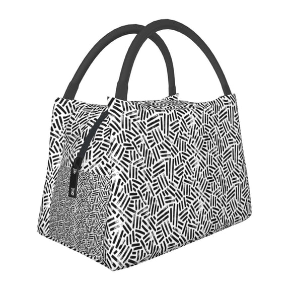 Vsdgher Weave Geometric Print Insulated Reusable Bags with Sturdy Zipper and Handles, Foldable Totes for Hot or Cold Food Bring or Delivery