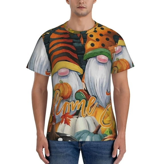 Vsdgher Welcom Fall Print Men's Dry Fit Mesh Athletic Shirts Moisture Wicking Tennis T-Shirt Tops