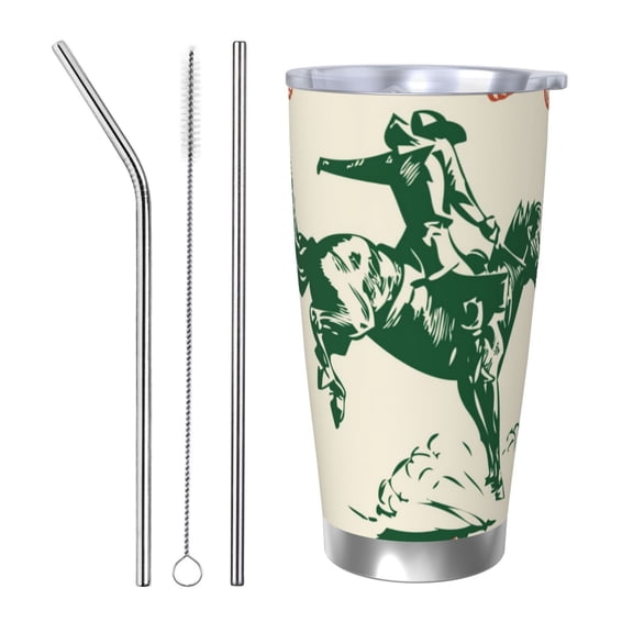 Vsdgher West Cowboys 20 Oz Stainless Steel Vacuum Insulated, Travel Mug Coffee Cup for Home, Office, Outdoor Works Great for Ice Drinks and Hot Beverage -Straw Three-piece Set