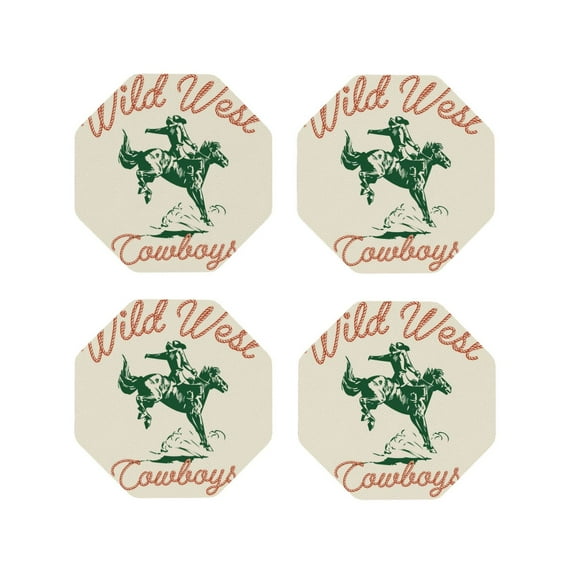 Vsdgher West Cowboys Leather Coasters for Drinks, Durable Drink Coasters 4 Set for Tabletop Protection, Luxurious Home Décor and Housewarming Gift-Octagon