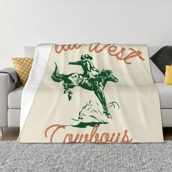 Vsdgher West Cowboys Pattern Fleece Throw Blanket, Horizontal Fleece Bedding Home Decor for Couch & Bed All Season Use -60"x50"