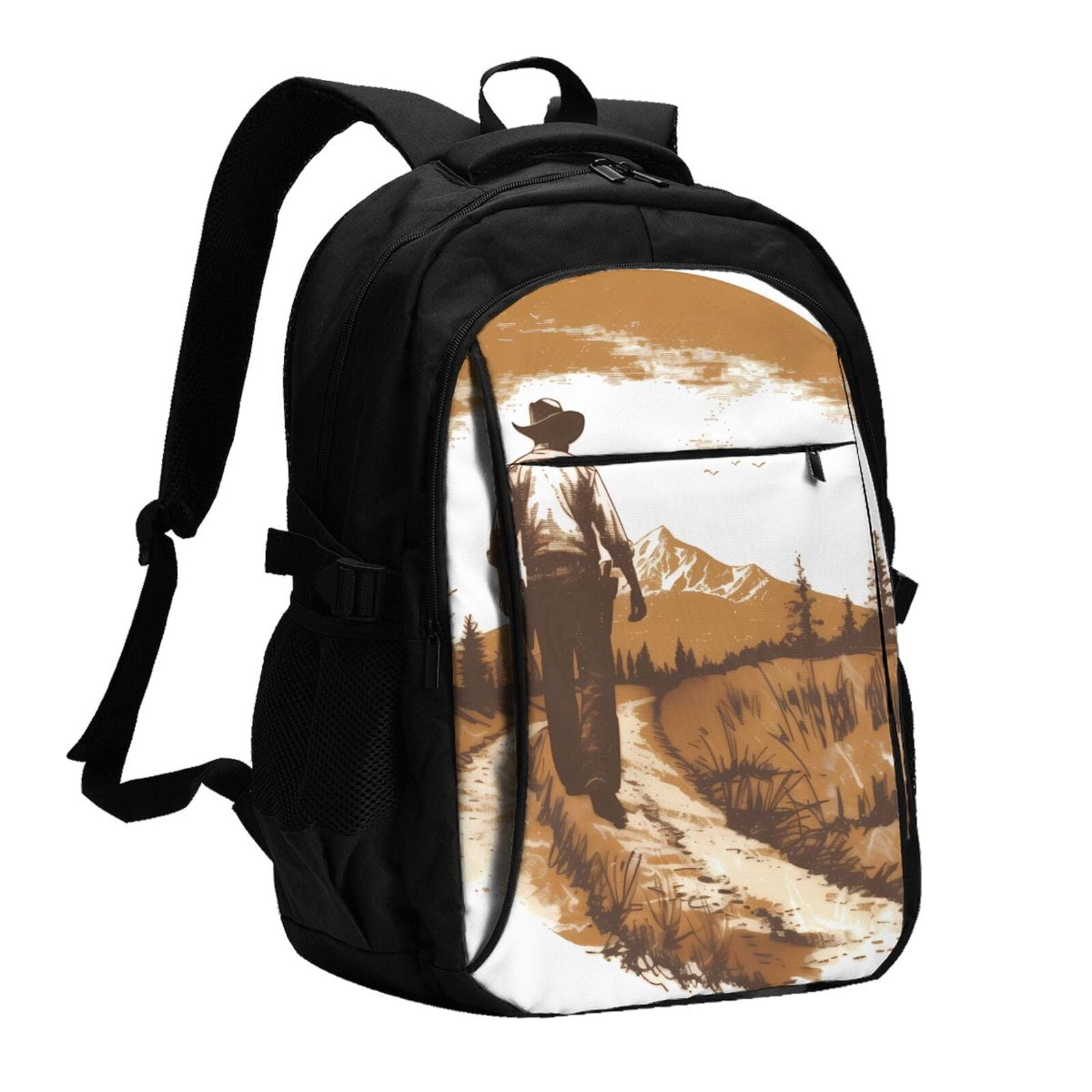 Vsdgher Western Cowboy Countryside Print Travel Laptop Backpack, Laptops Backpack with USB Charging Port, Water Resistant Computer Bag Gift for Men & Women