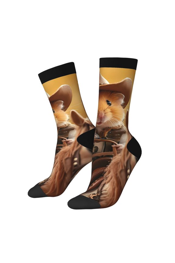 Western Cowboy Guinea Pig Crew Socks for Men & Women, Breathable Casual Athletic Ankle Socks