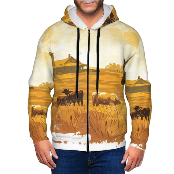 Vsdgher Western Cowboy Ranch Mens Hoodies Zip Hoodie, Hoodies for Men, Zip-up Hooded Sweatshirt-Small