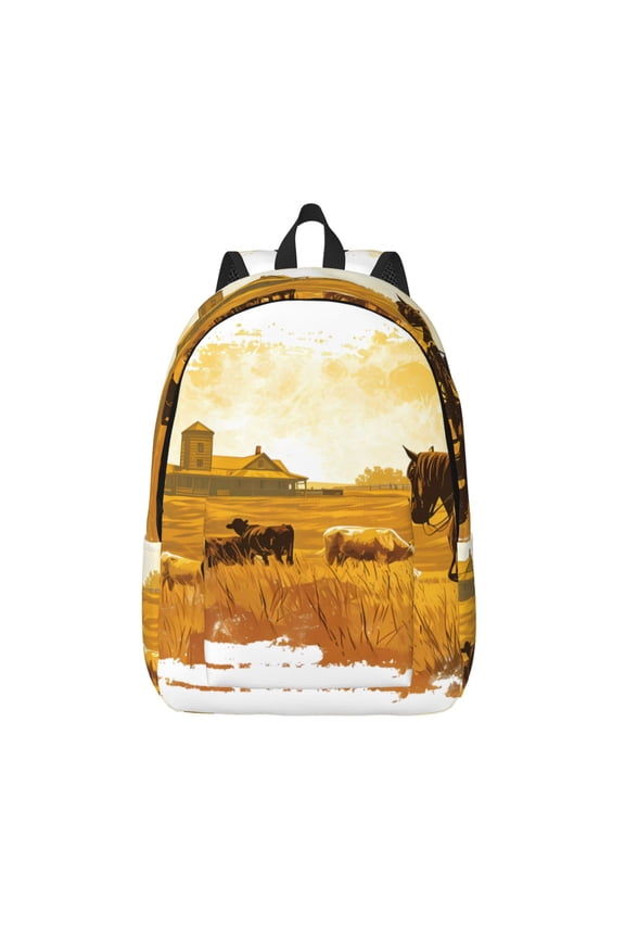 Western Cowboy Ranch Print Canvas Backpack Travel Rucksack Unisex Knapsack 15.7/17.7Inch Laptop Backpack for Work,College -Medium
