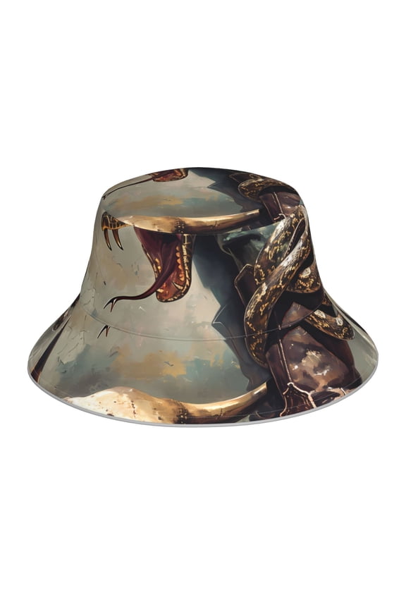 Western Cowboy Snake Ram Skull Print Bucket Hat for Men&Women Bucket Hat Reversible Summer Double-Side-Wear Travel Gardening, Beach, Camping, Hiking, Fishing Cap