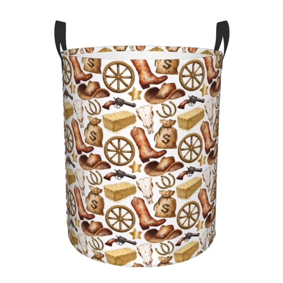 Vsdgher Western Cowboy Waterproof Round Large Laundry Basket -Toy Storage Basket, Perfect as Hamper, Kids Room Storage, and Toy Containment-