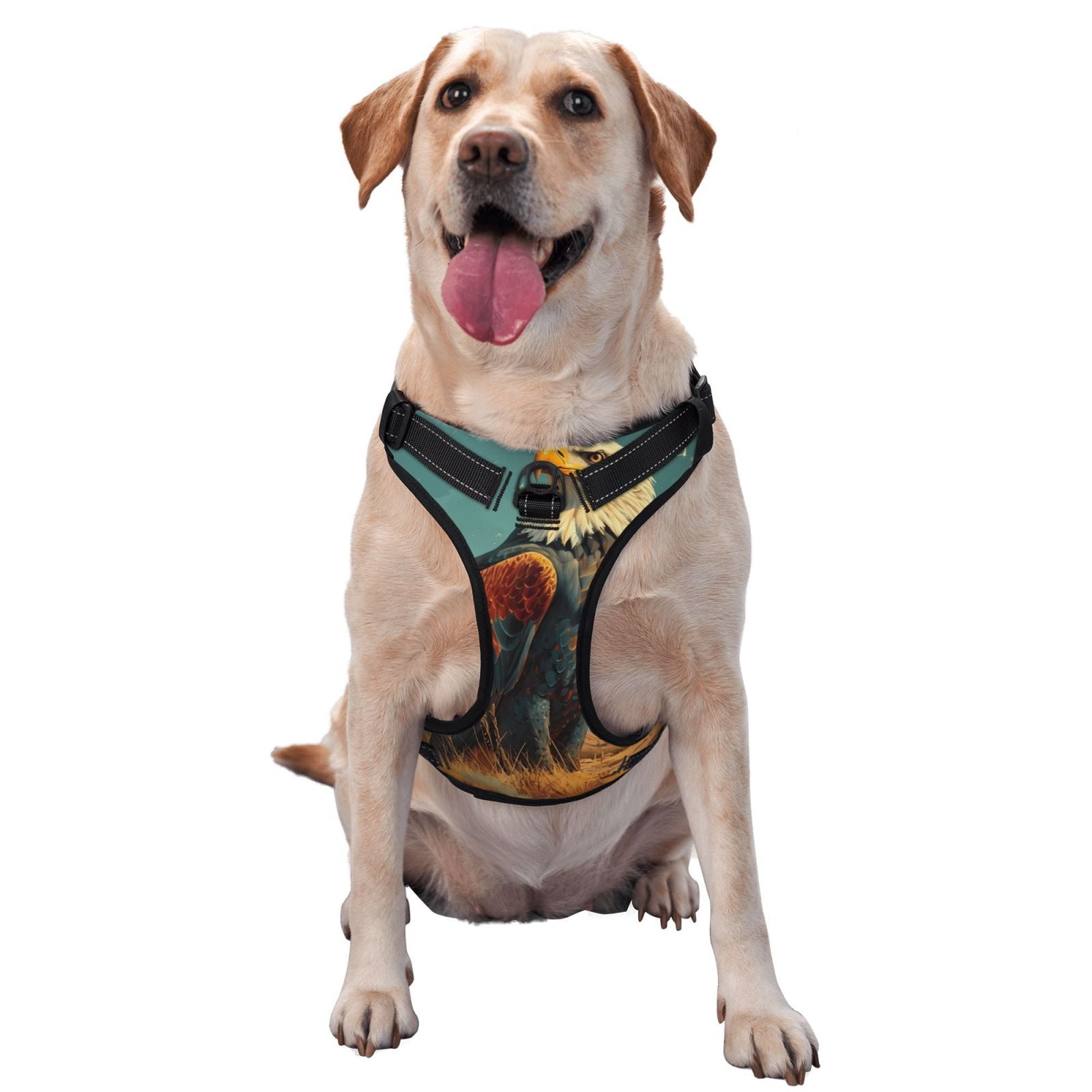 Vsdgher Western Desert Cactus Bald Eagle Pattern Dog Harness,No Pull Pet Harness with Soft Padded Handle,Adjustable Reflective Vest with 2 Buckles,4 Slide Buckles,S-XL X-Large