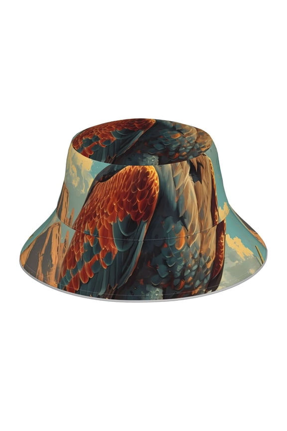 Western Desert Cactus Bald Eagle Print Bucket Hat for Men&Women Bucket Hat Reversible Summer Double-Side-Wear Travel Gardening, Beach, Camping, Hiking, Fishing Cap