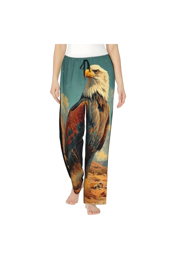 Western Desert Cactus Bald Eagle Women’s Womens Pajama Pants, Lounge Wide Leg PantsLounge Pants,Sleep Bottoms, Lounge for Women-Large
