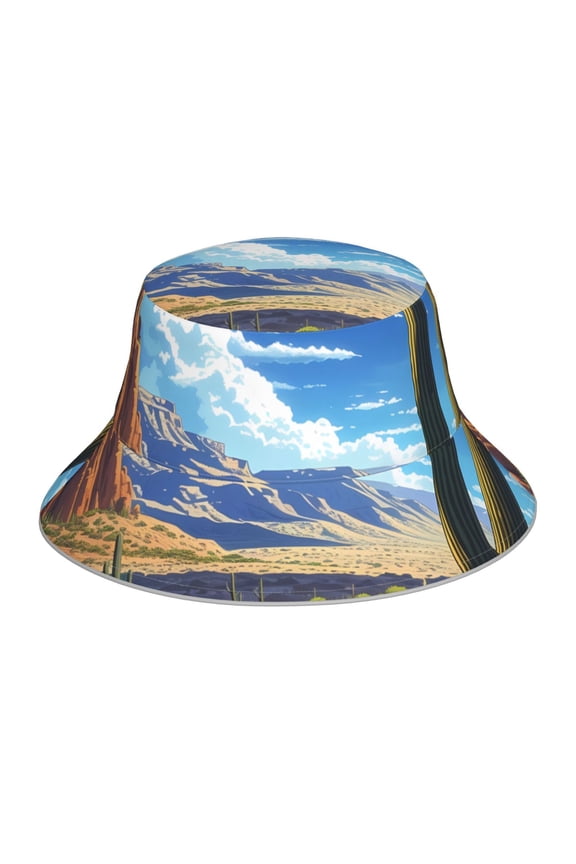Western Desert Cactus Print Bucket Hat for Men&Women Bucket Hat Reversible Summer Double-Side-Wear Travel Gardening, Beach, Camping, Hiking, Fishing Cap
