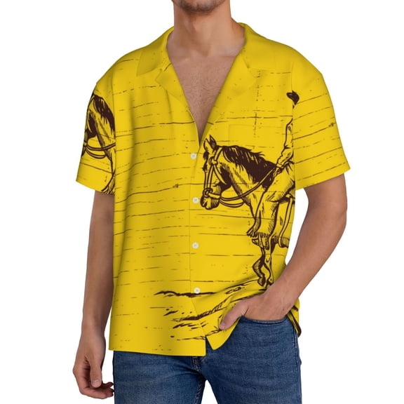 Vsdgher Western Desert Cowboy 1 Men's Cuban Shirt, Hawaiian Shirts, Business Casual Button Down Shirts, Short Sleeve Shirt-Small