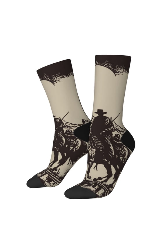 Western Desert Cowboy Crew Socks for Men & Women, Breathable Casual Athletic Ankle Socks