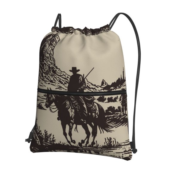 Vsdgher Western Desert Cowboy Drawstring Backpack Water Resistant String Bag Sports Sackpack Gym Sack for Men Women